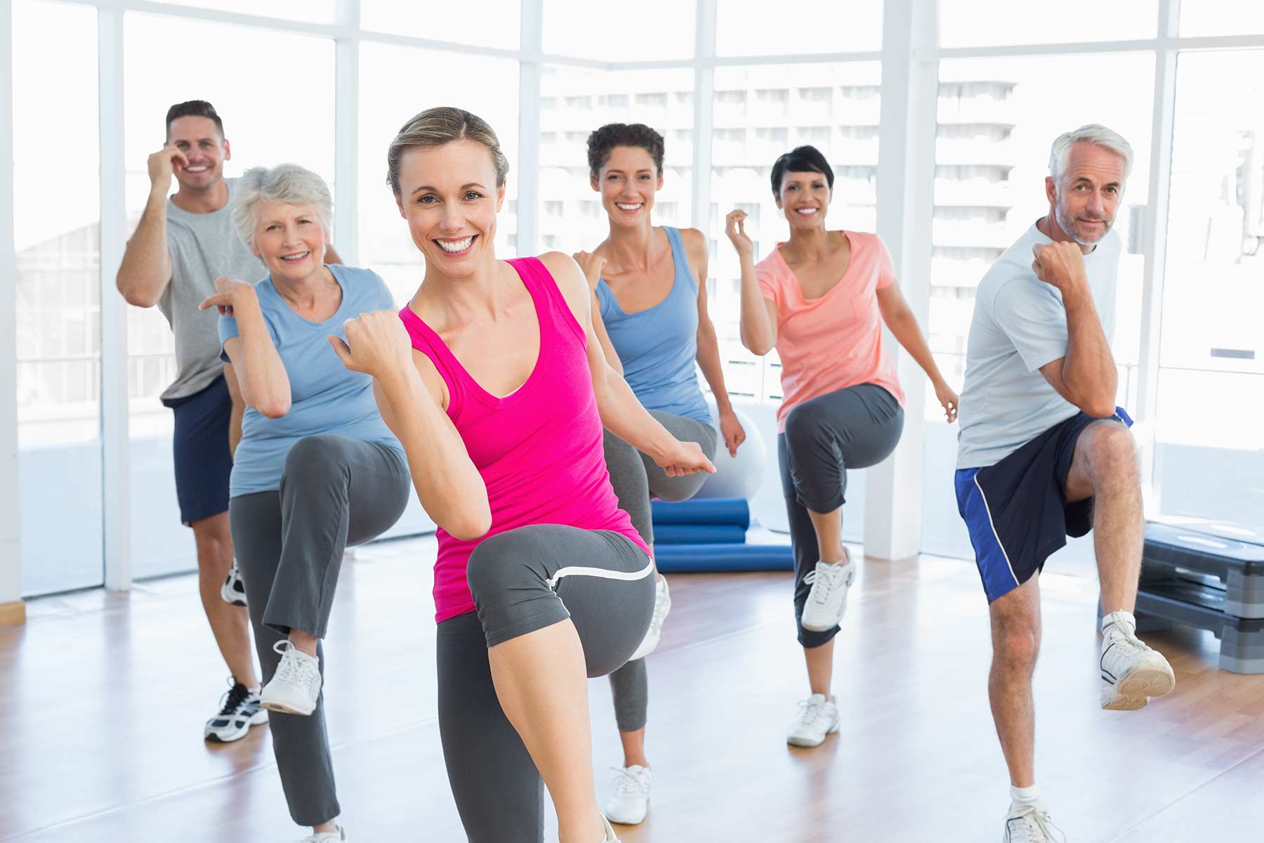 Group of friends working out.